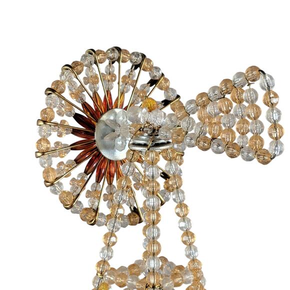 Vintage Beaded Windmill Sculpture Gold Amber Plastic Bead Handmade 13" Farmhouse - Picture 13 of 16